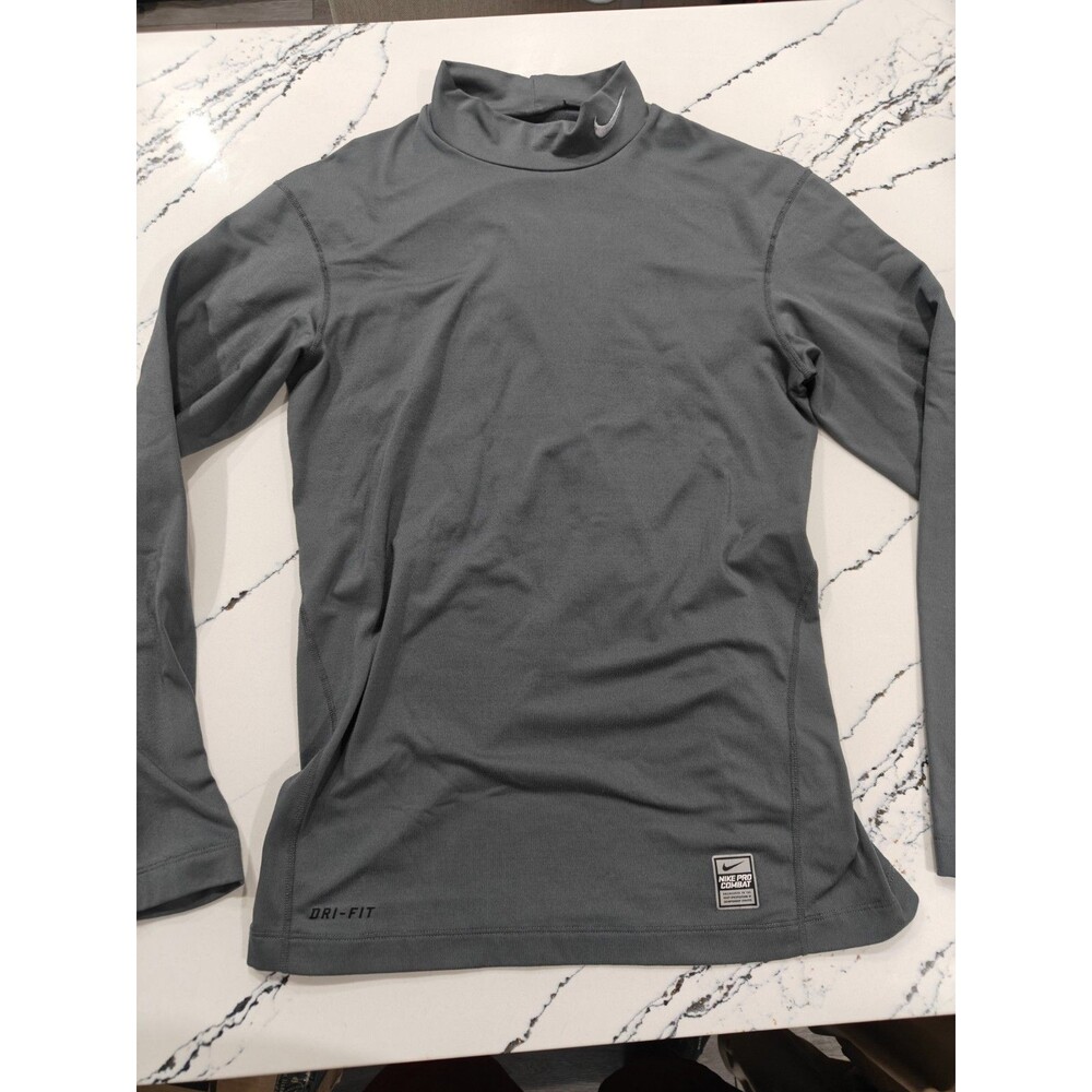 Nike Pro Combat Mock Turtleneck Gray Mens Sz L Fitted Compression Warm Fleece
